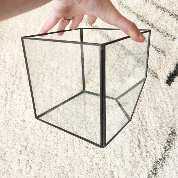 Set Of 2 Vtg Black Tilted Cube Geometric Glass Terrarium 6"/4" Tabletop/Hanging - Picture 5 of 9